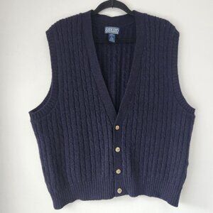 VTG Lands' End 100% Wool Sweater Vest Shetland New Wool Made in UK Size L